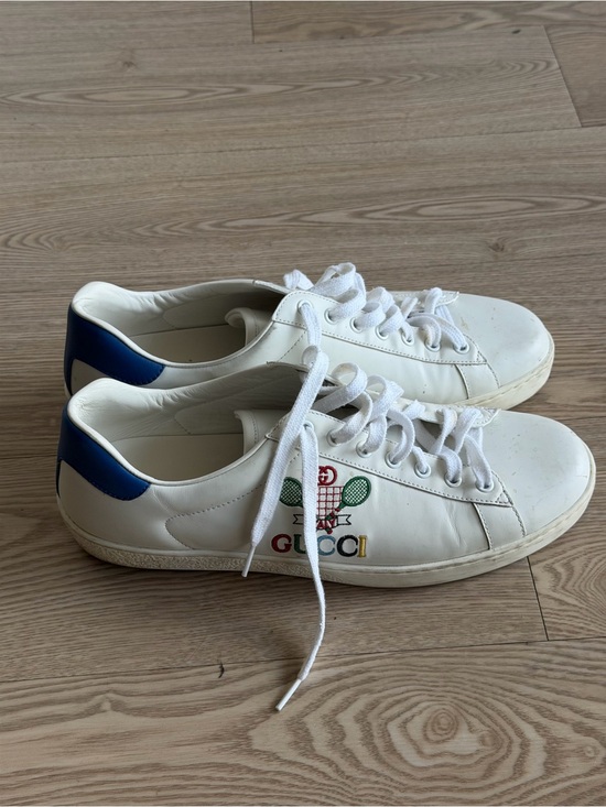 Gucci Other - Gucci White Leather Sneakers with Blue Heel and Multicolor Tennis Logo